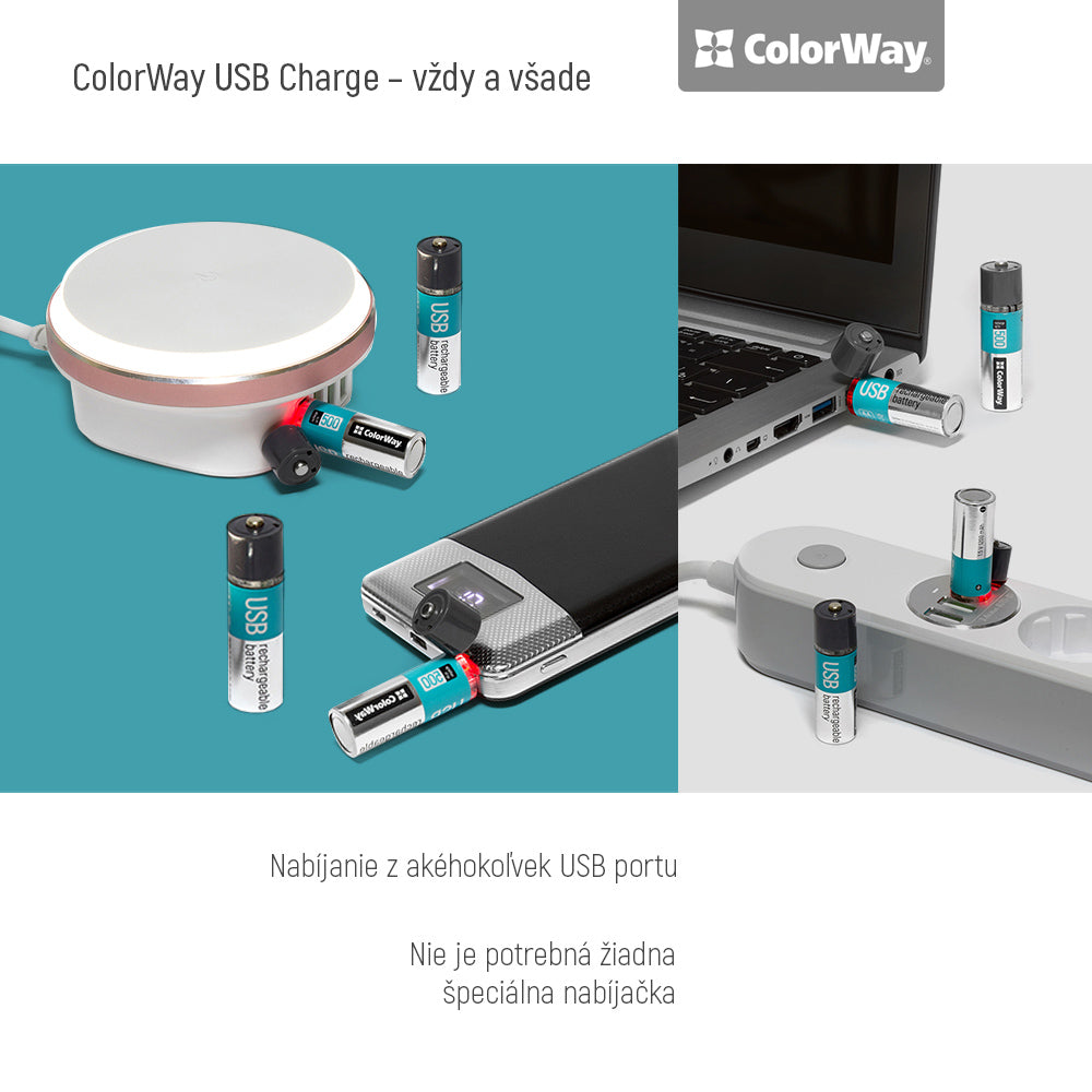 Rechargeable Battery ColorWay AA USB 1200 mAh 1.5V (2pcs.)