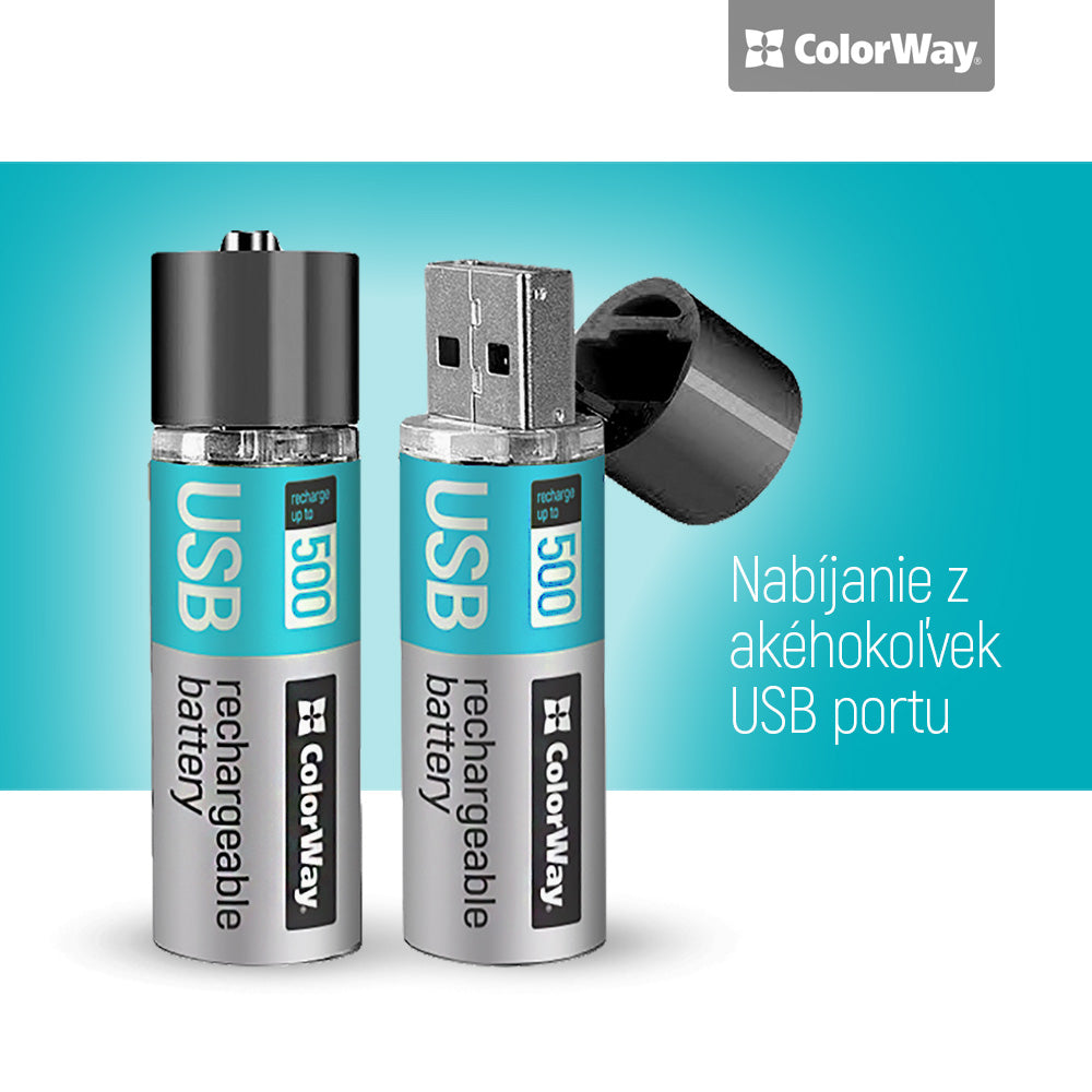 Rechargeable Battery ColorWay AA USB 1200 mAh 1.5V (2pcs.)