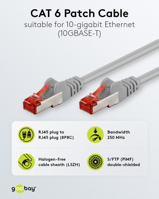 Goobay CAT 6 patch kábel, S/FTP (PiMF), szürke – 0,25 m