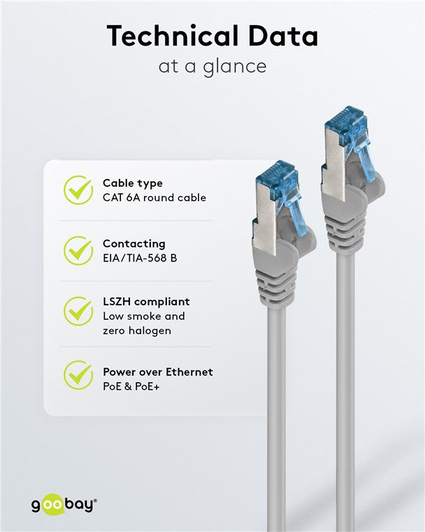 Goobay CAT 6A patch kábel, S/FTP (PiMF), szürke – 0,5 m