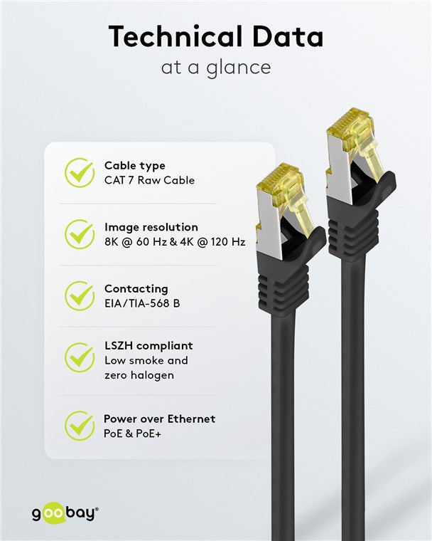 Goobay RJ45 patch kábel CAT 6A S/FTP (PiMF), 500 MHz, CAT 7 érrel, fekete – 3 m