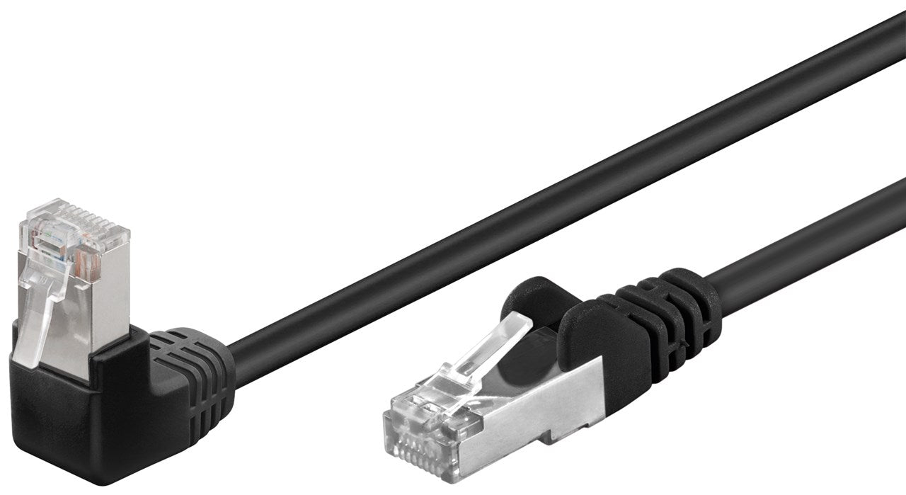Goobay CAT 5e patch kábel, 1× 90°-os, F/UTP, fekete – 5 m