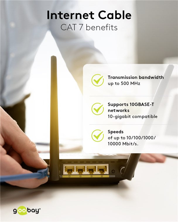 Goobay RJ45 patch kábel CAT 6A S/FTP (PiMF), 500 MHz, CAT 7 érrel, fekete – 3 m