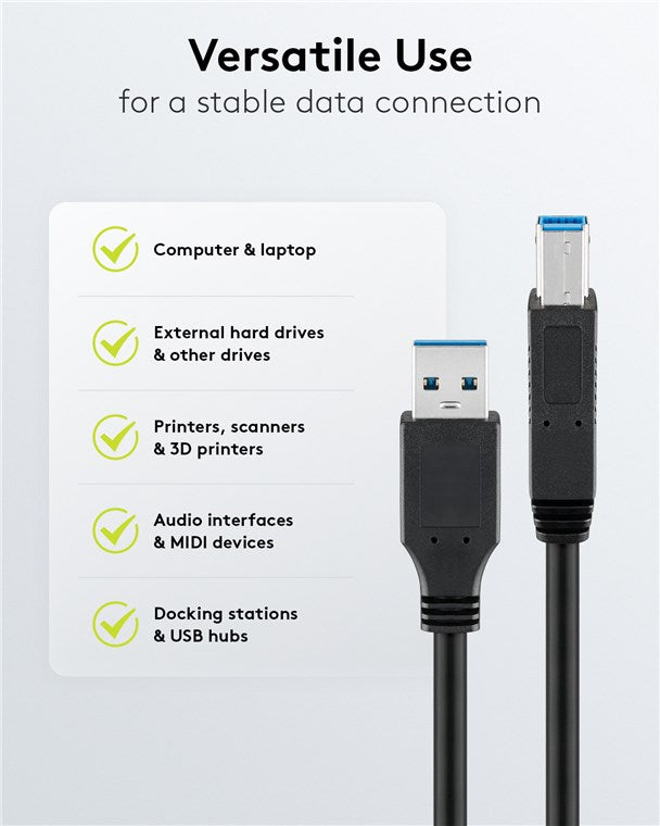Goobay USB-A – USB-B kábel, USB 3.0, fekete – 3 m