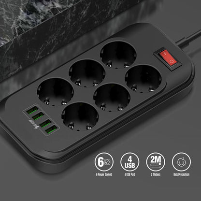ColorWay Power soсket СolorWay 6 euro sockets/4 USB fekete CW-CHE64B