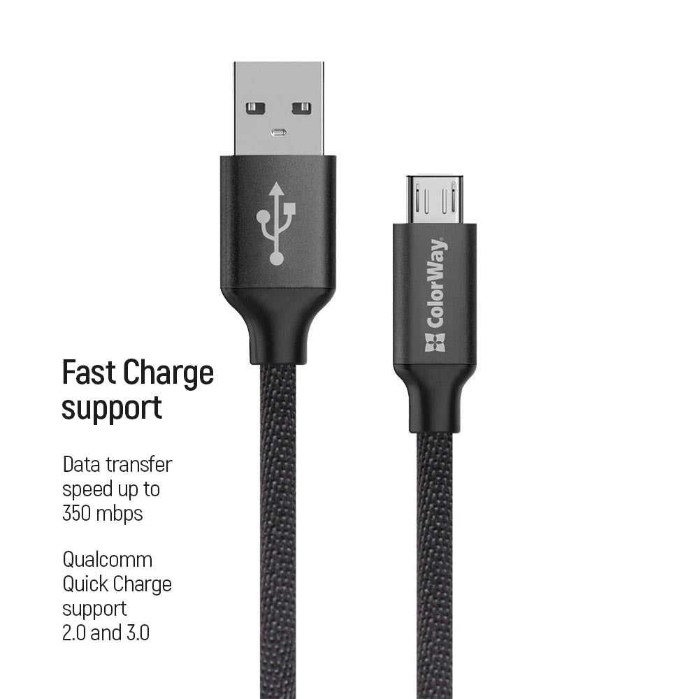 Kábel Colorway USB MicroUSB 2m 2.4A fekete