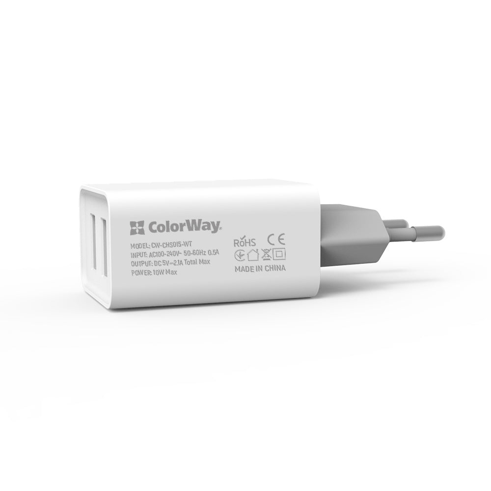 Hálózati töltő ColorWay 2USB AUTO ID 2.1A (10W) fehér