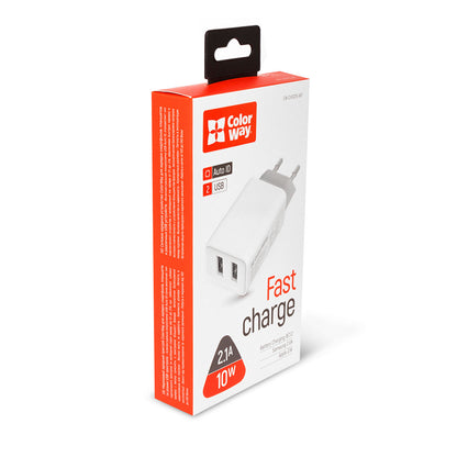Hálózati töltő ColorWay 2USB AUTO ID 2.1A (10W) fehér