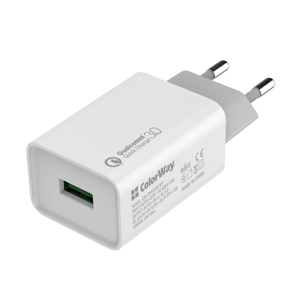 Hálózati töltő ColorWay 1USB Quick Charge 3.0 (18W) fehér