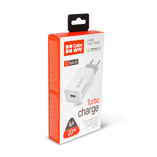 Hálózati töltő ColorWay 1USB Huawei Super Charge/Quick Charge 3.0, 4A (20W) fehér