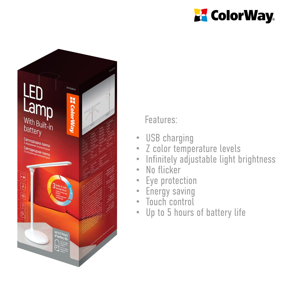 LED table Lámpa ColorWay with built-in battery fehér