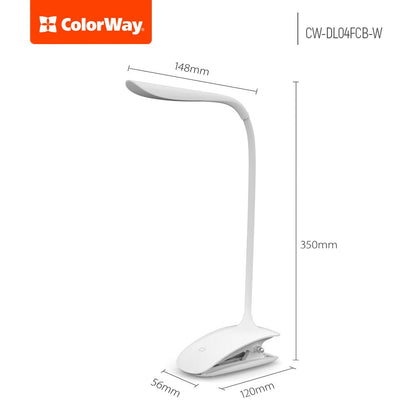 LED table Lámpa ColorWay Flexible & Clip with built-in battery fehér fehér