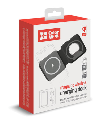 ColorWay Qi Fast Töltő MagSafe Duo Töltő 15W for iPhone fekete