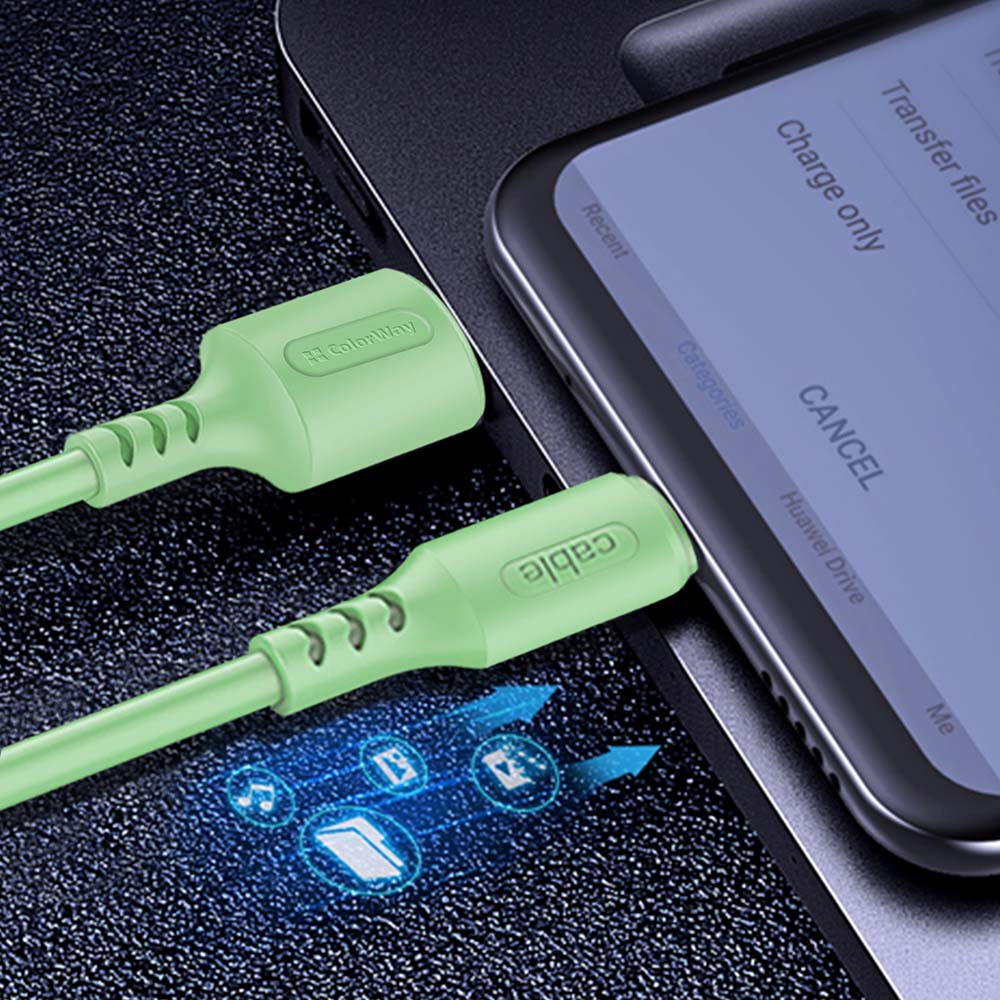 Kábel Colorway USB - MicroUSB (soft silicone) 2.4A 1m zöld