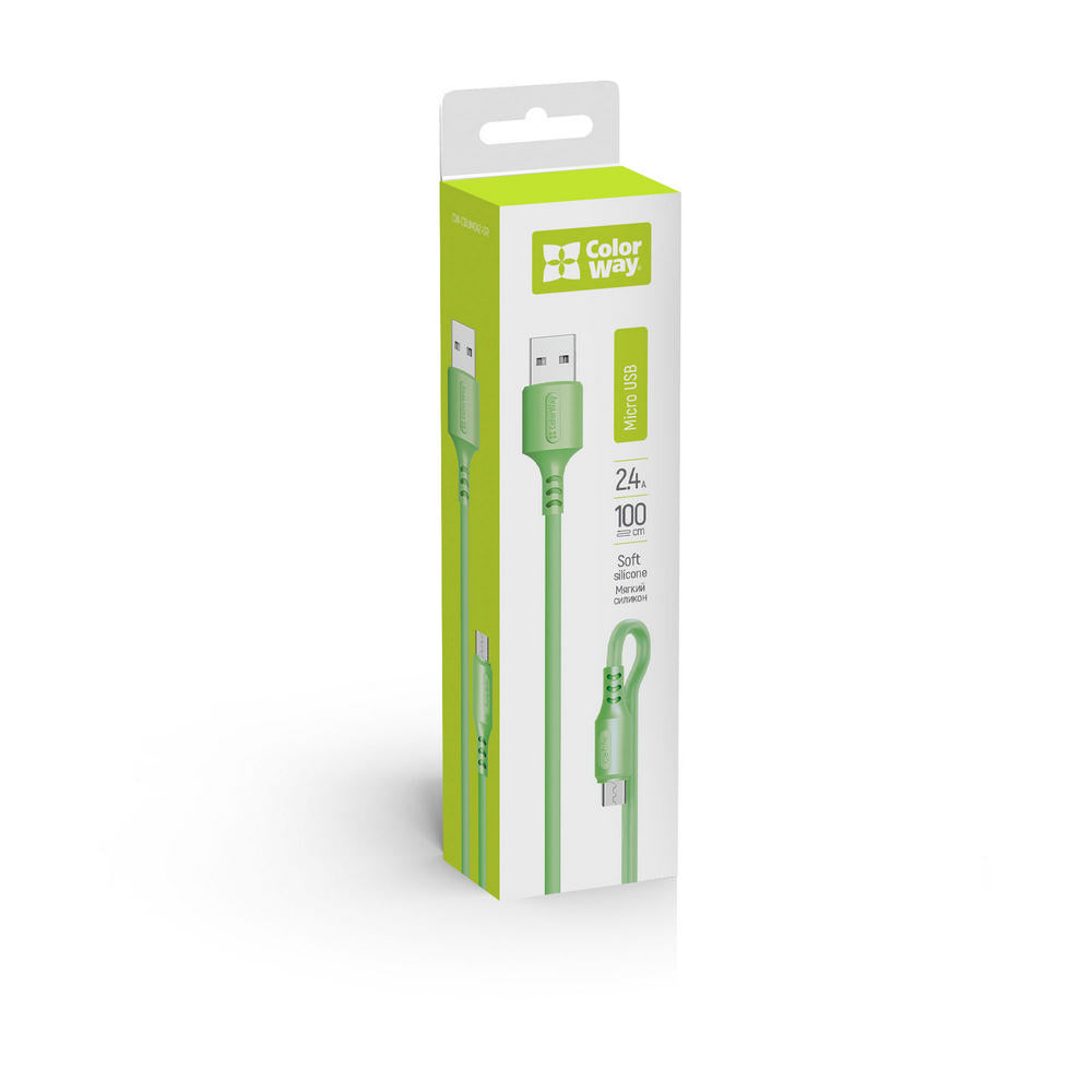 Kábel Colorway USB - MicroUSB (soft silicone) 2.4A 1m zöld