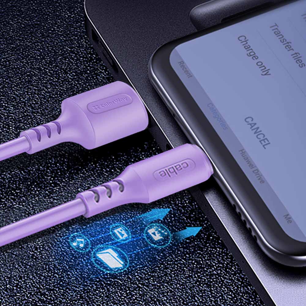Kábel Colorway USB - MicroUSB (soft silicone) 2.4A 1m lila