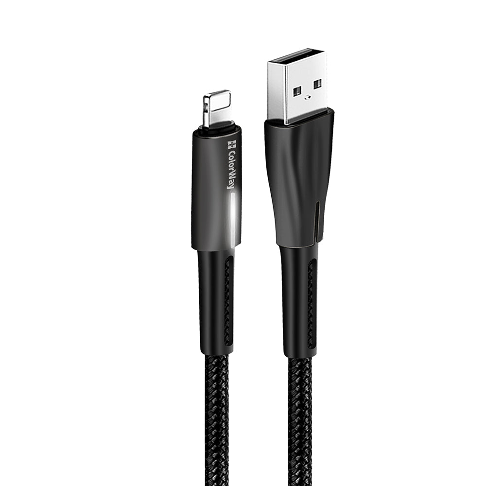 Kábel Colorway USB - Apple Lightning (zinc alloy + led) 2.4А 1м fekete