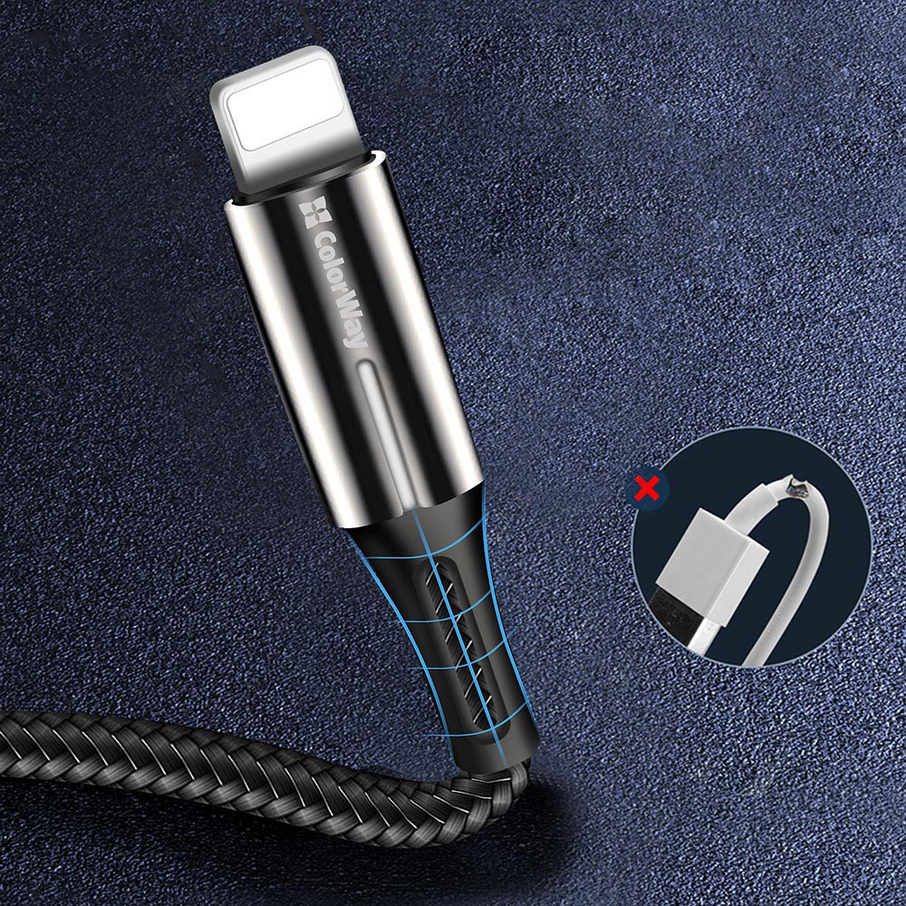 Kábel Colorway USB - Apple Lightning (zinc alloy + led) 2.4А 1м fekete