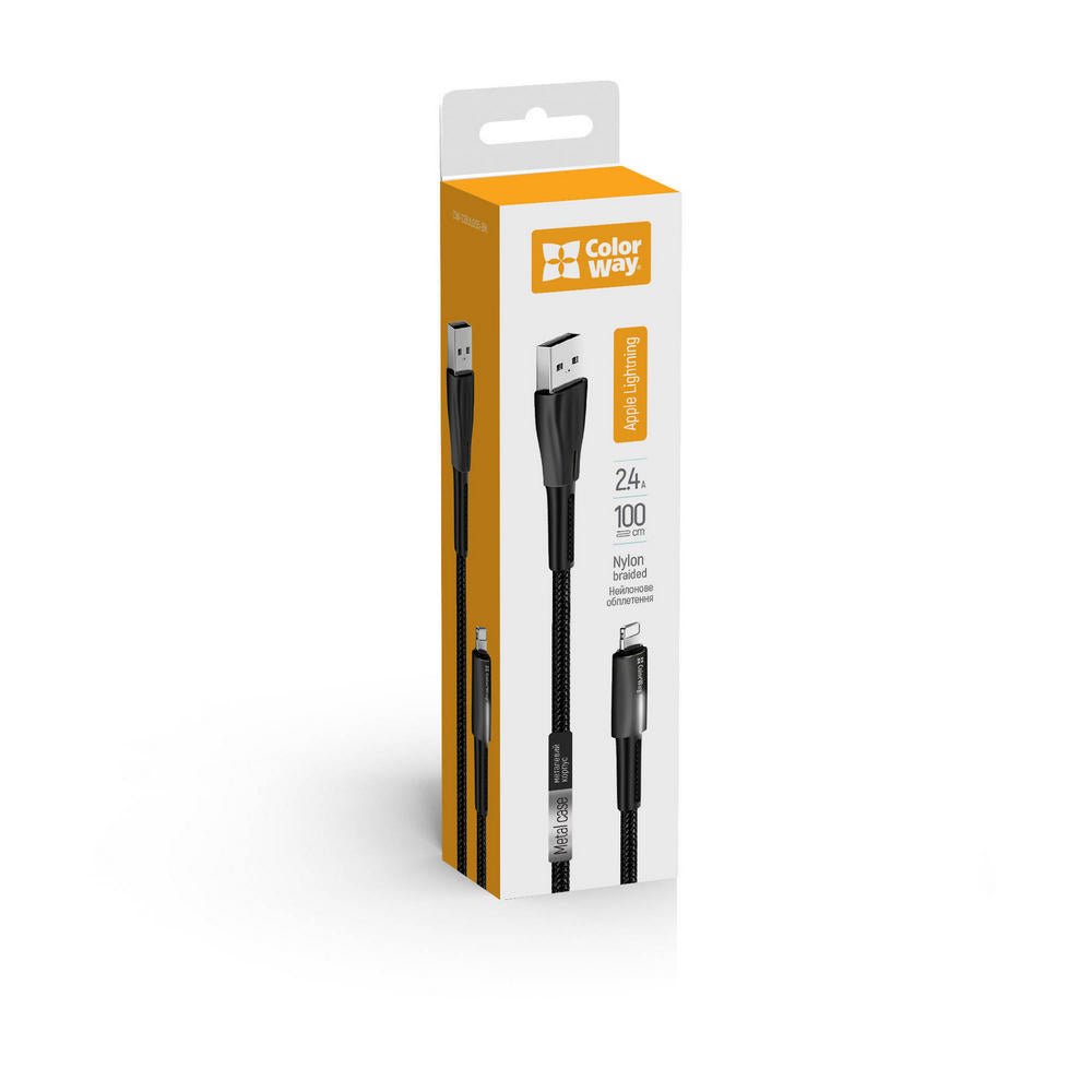 Kábel Colorway USB - Apple Lightning (zinc alloy + led) 2.4А 1м fekete