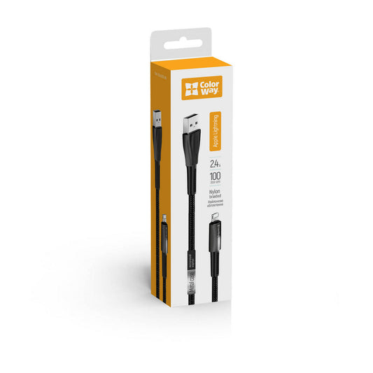 Kábel Colorway USB - Apple Lightning (zinc alloy + led) 2.4А 1м fekete