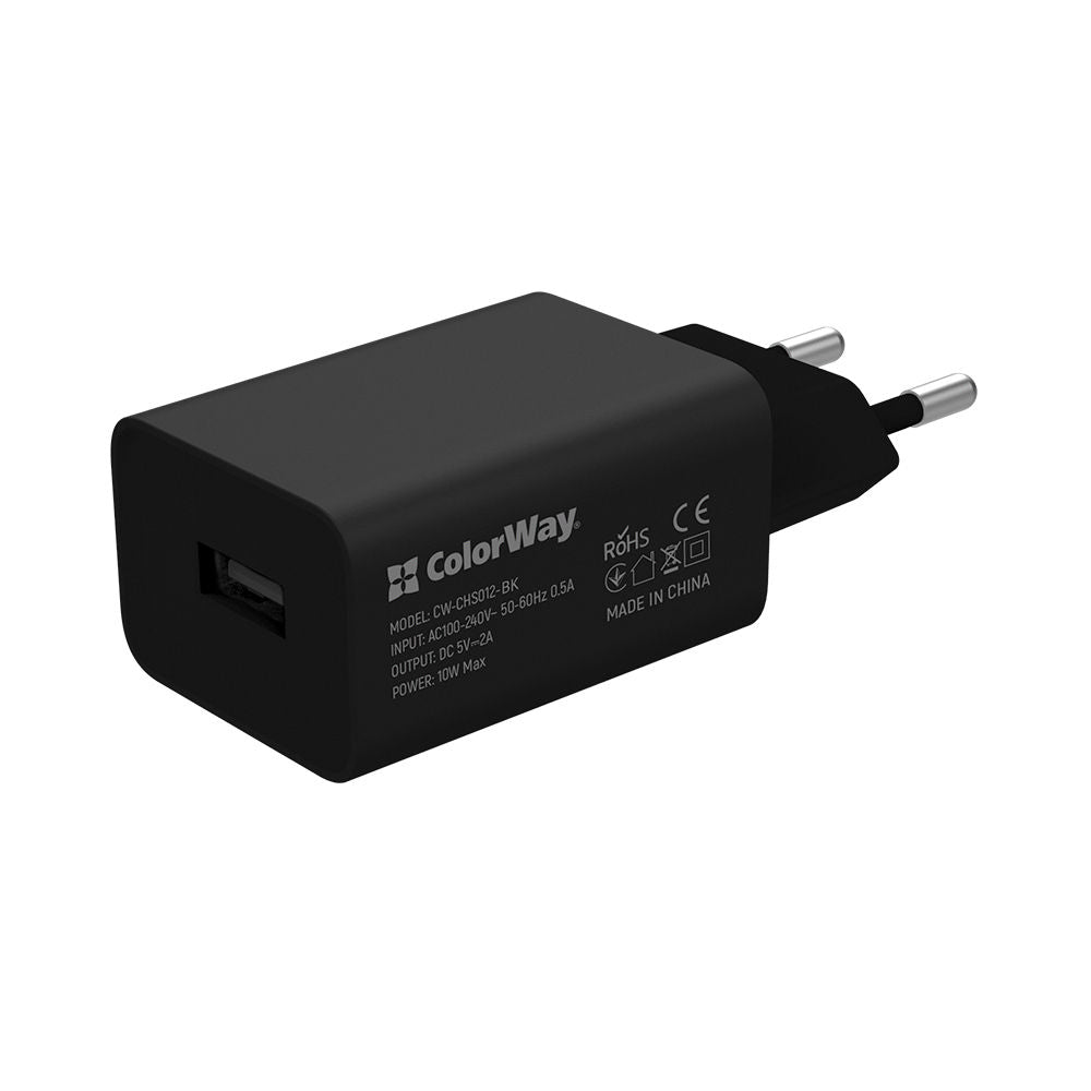 Hálózati töltő ColorWay 1USB AUTO ID 2A (10W) fekete + Kábel micro USB