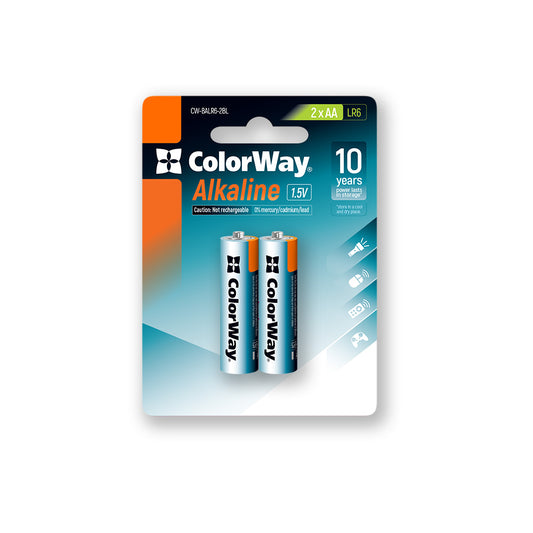 ColorWay Alkaline Power AA batteries, 2 pcs, blister, CW-BALR06-2BL)