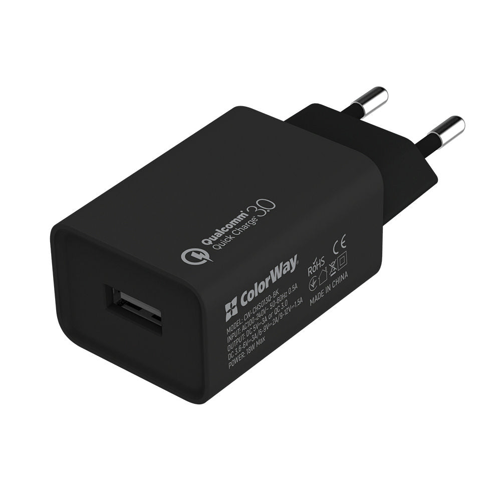 ColorWay Hálózati töltő 1xUSB Quick Charge 3.0 (18W) fekete