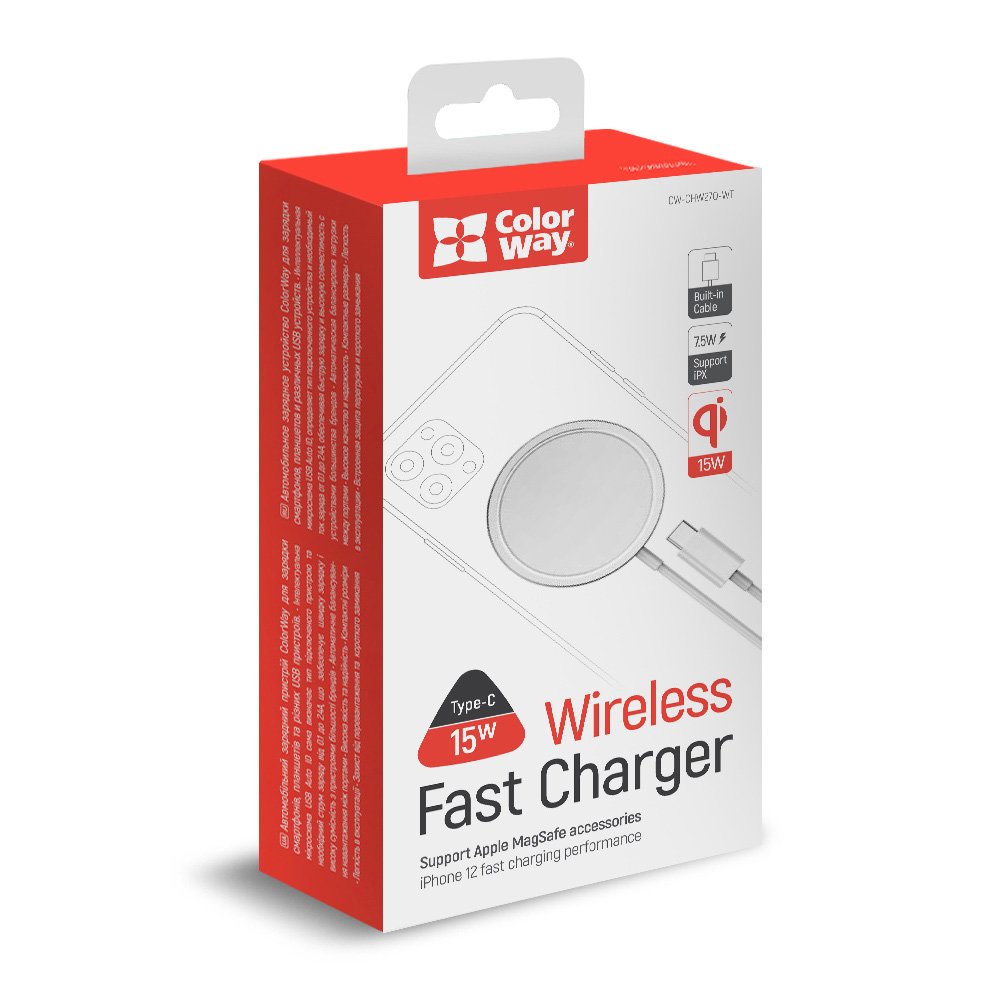 ColorWay Qi Fast Töltő MagSafe Töltő 15W for iPhone fehér