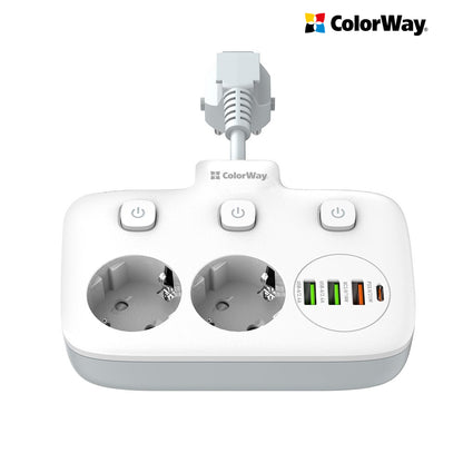 ColorWay Power soсket СolorWay 2x220V/3xUSB-A/1xUSB-C fehér