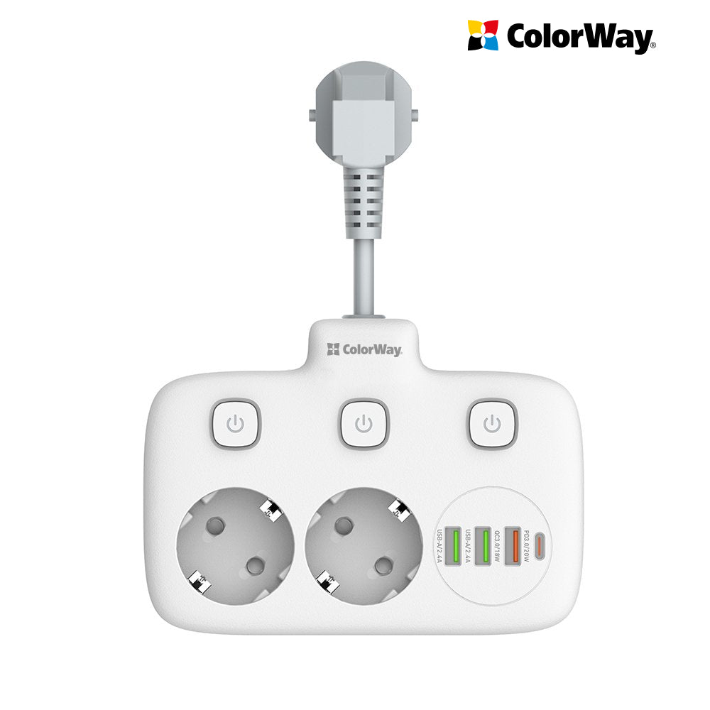 ColorWay Power soсket СolorWay 2x220V/3xUSB-A/1xUSB-C fehér