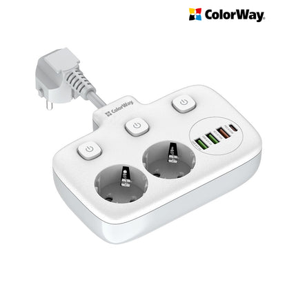 ColorWay Power soсket СolorWay 2x220V/3xUSB-A/1xUSB-C fehér