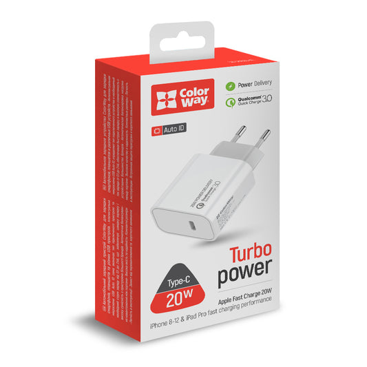 Hálózati töltő ColorWay Power Delivery Port USB Type-C 20W V2 fehér