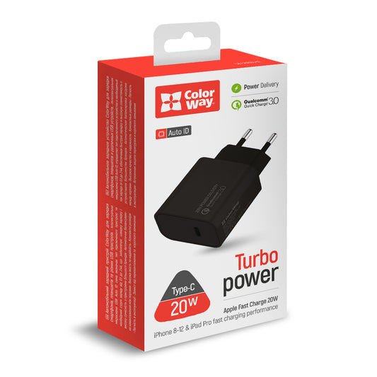 Hálózati töltő ColorWay Power Delivery Port USB Type-C 20W V2 fekete