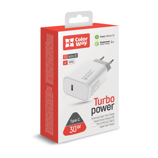 Hálózati töltő ColorWay Power Delivery Port PPS USB Type-C (30W) fehér