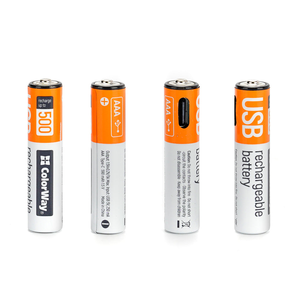 Rechargeable Battery ColorWay AAА USB-С 590 mAh 1.5V (Li-Polymer) (2pcs)