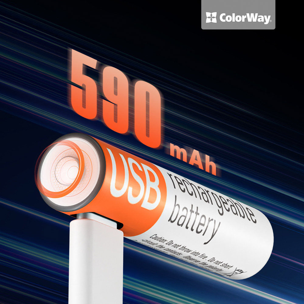 Rechargeable Battery ColorWay AAА USB-С 590 mAh 1.5V (Li-Polymer) (2pcs)