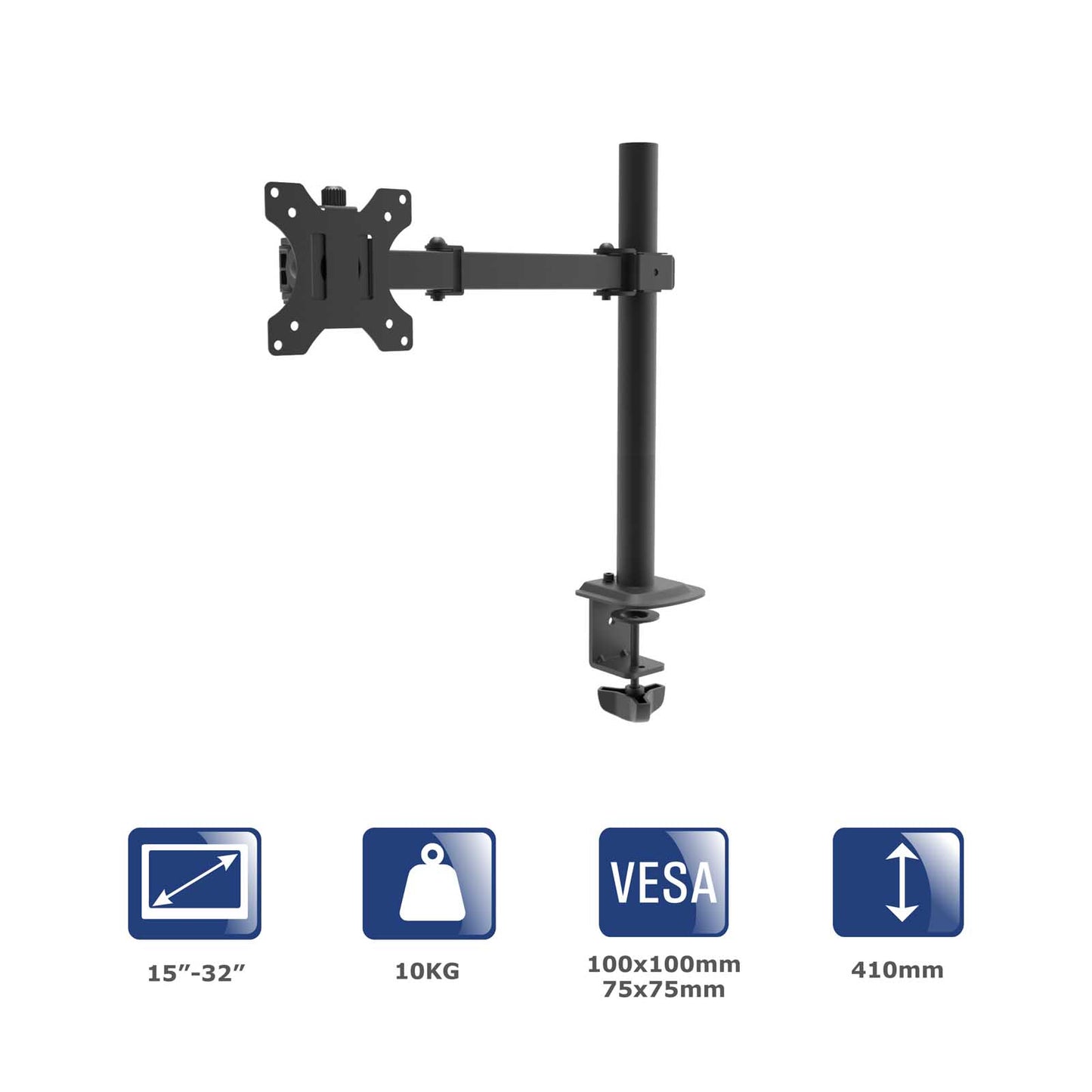 Egy monitor kar AK-MB-01 asztali tartó VESA 75x75mm / 100x100mm 15-32” VESA 100x100 mm