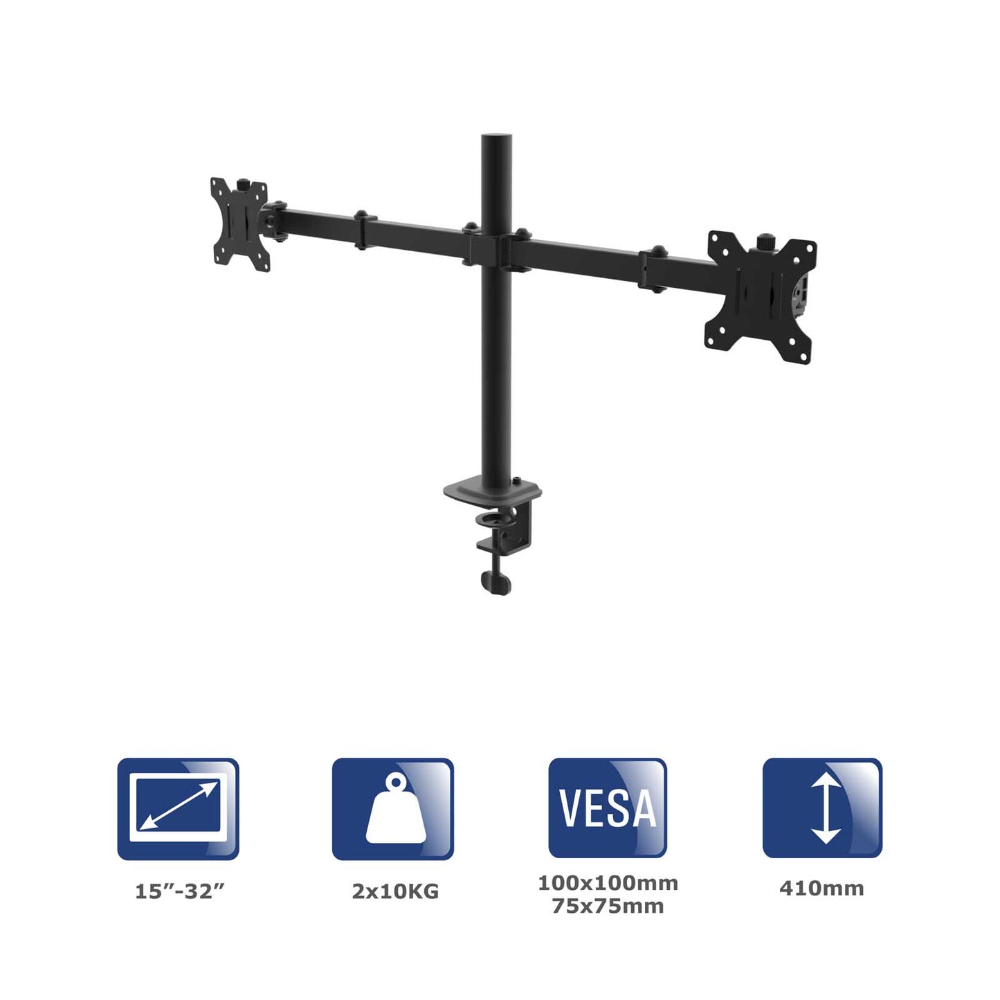 Kettős monitorkar AK-MB-02 Dupla asztali tartó VESA 75x75mm / 100x100mm 15-32”