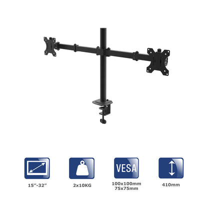 Kettős monitorkar AK-MB-02 Dupla asztali tartó VESA 75x75mm / 100x100mm 15-32”