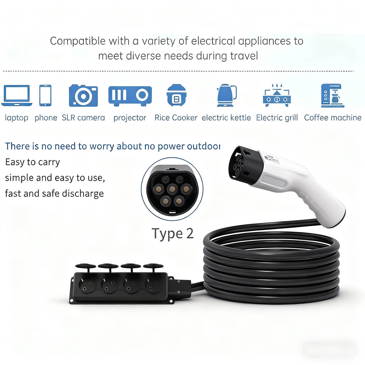 Type2 / 4x Schuko V2L adapter elektromos autók töltéséhez AK-SC-E27 női – női 16A 3m
