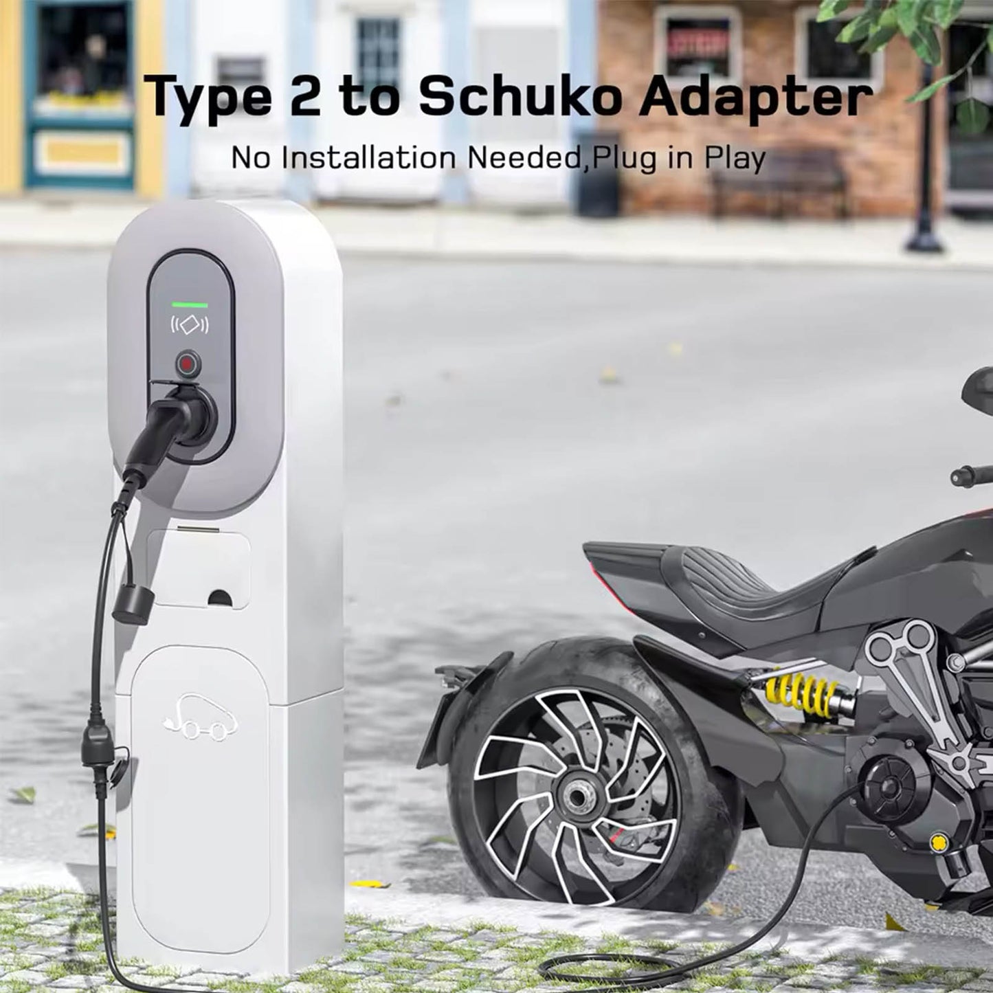 Type2 / Schuko Adapter elektromos járművek töltőállomásához AK-SC-E28 érfi – női 16A 30cm