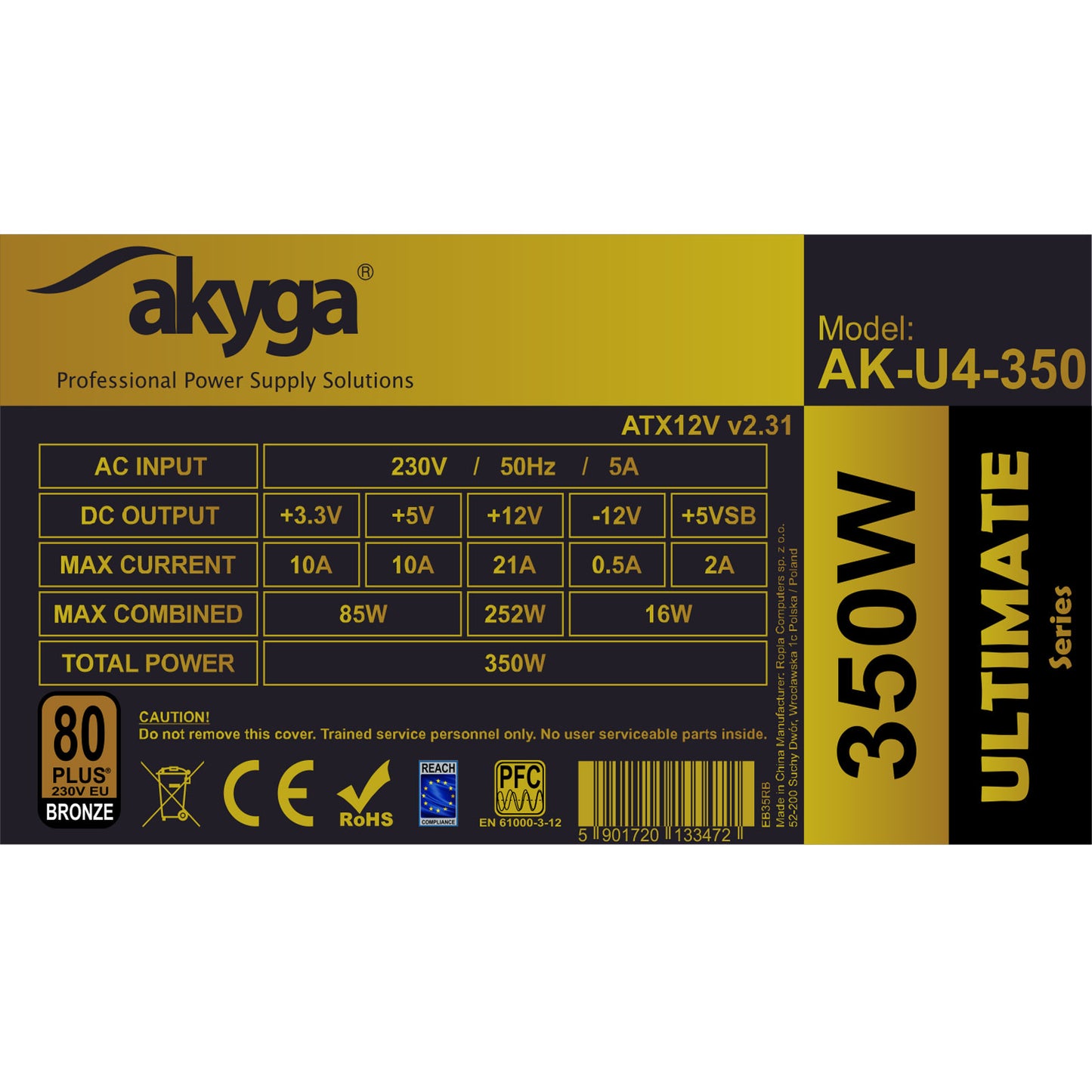 Tápegység ATX AK-U4-350 350W 80+ Bronze