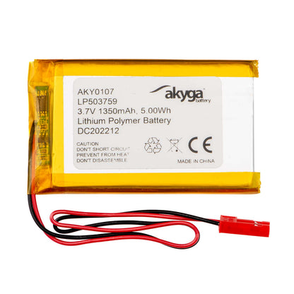 Li-Po akkumulátor LP503759 Akyga AKY0107 3.7V / 1350mAh PCM JST 2-pin csatlakozó 150mm