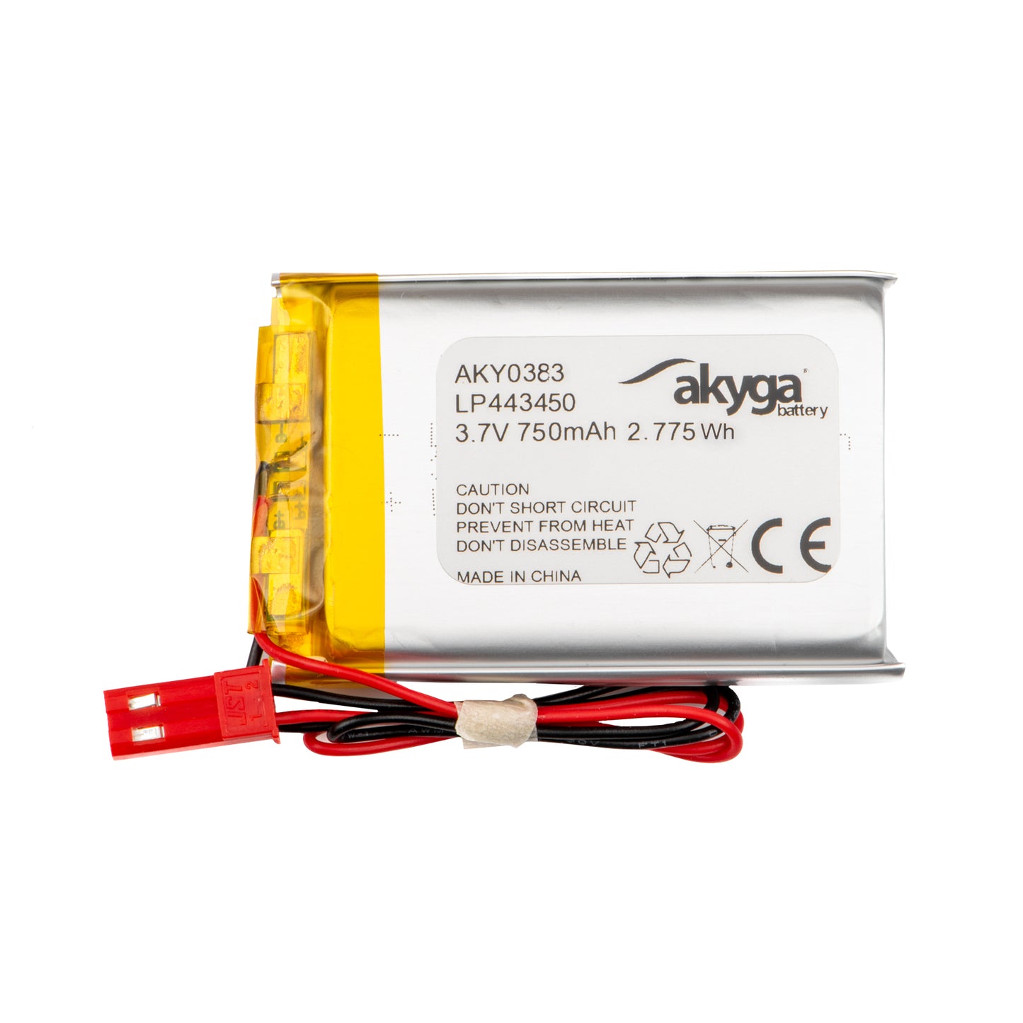 Lítium-polimer akkumulátor LP443450 Akyga AKY0383 3.7V / 750mAh PCM JST 2-pin csatlakozó 150mm