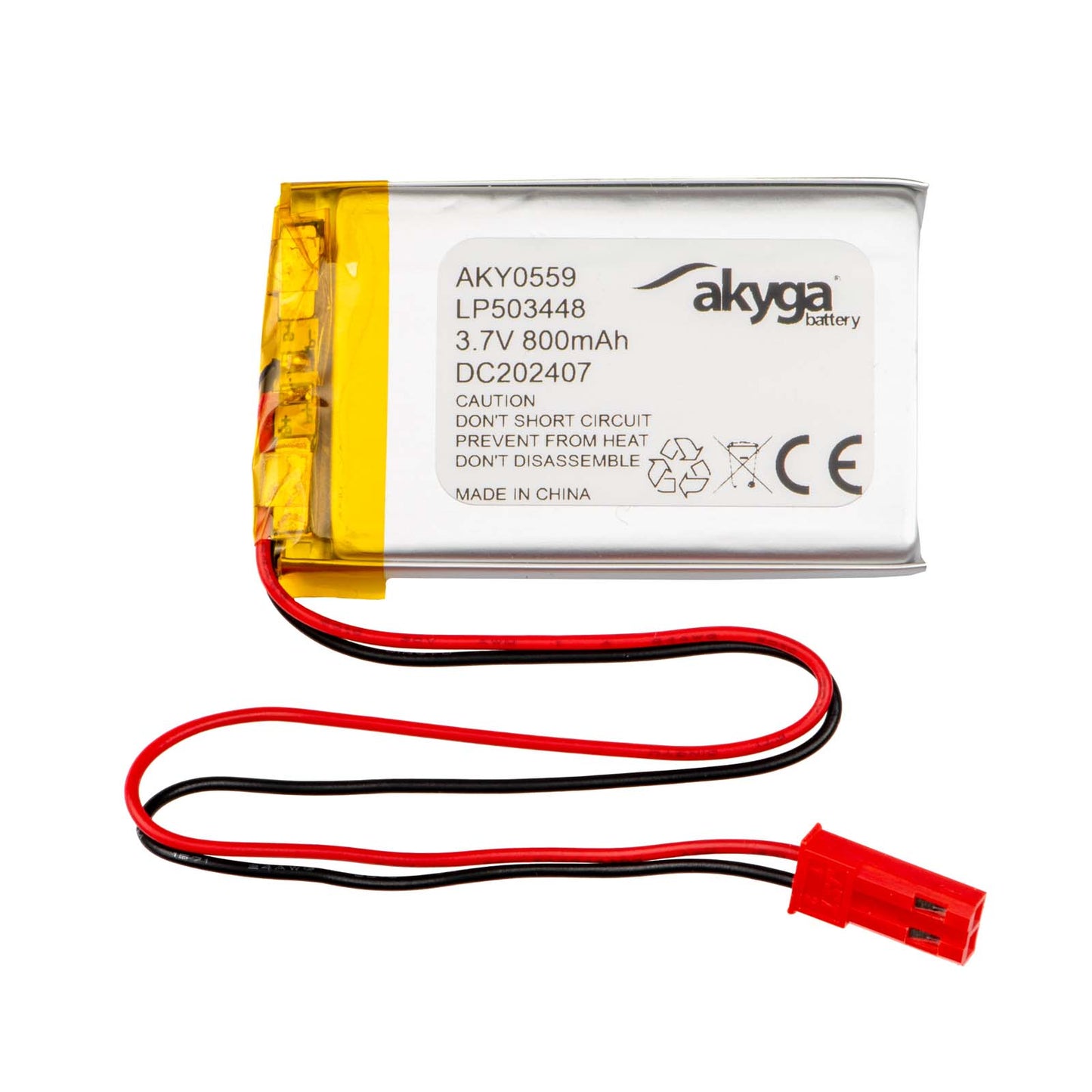 Li-Po akkumulátor LP503448 Akyga AKY0559 3.7V / 800mAh PCM JST 2-pin csatlakozó 150mm