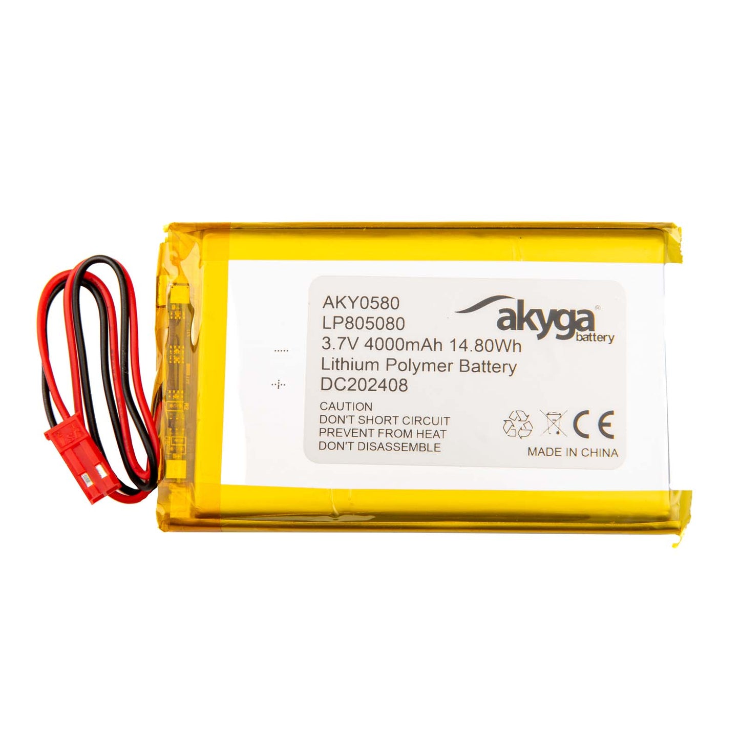 Li-Po akkumulátor LP805080 Akyga AKY0580 3.7V / 4000mAh PCM JST 2-Pin csatlakozó 150mm