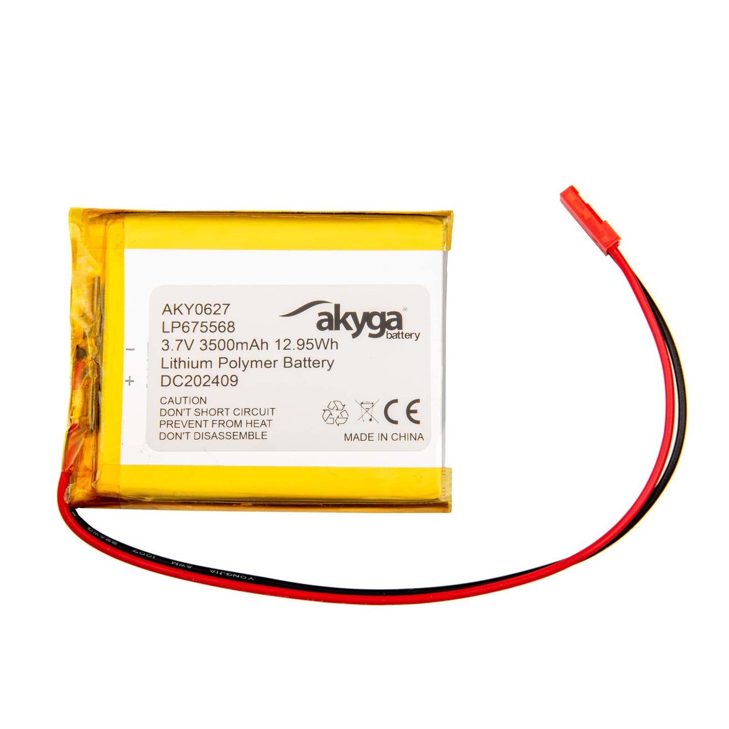 Li-Po akkumulátor LP675568 Akyga AKY0627 3,7V / 3500mAh PCM JST 2-pin csatlakozó 150mm