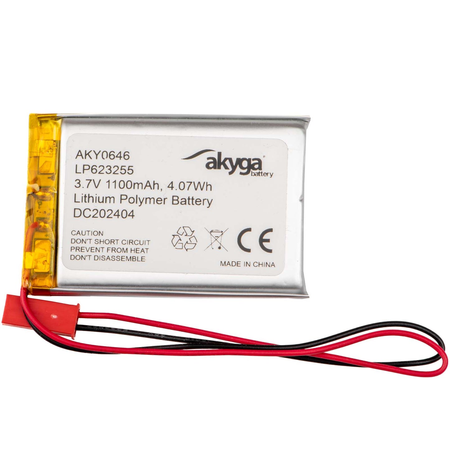 Li-Po akkumulátor LP623255 Akyga AKY0646 3.7V / 1100mAh PCM JST 2-pin csatlakozó 150mm