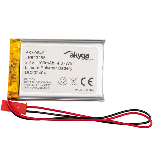 Li-Po akkumulátor LP623255 Akyga AKY0646 3.7V / 1100mAh PCM JST 2-pin csatlakozó 150mm