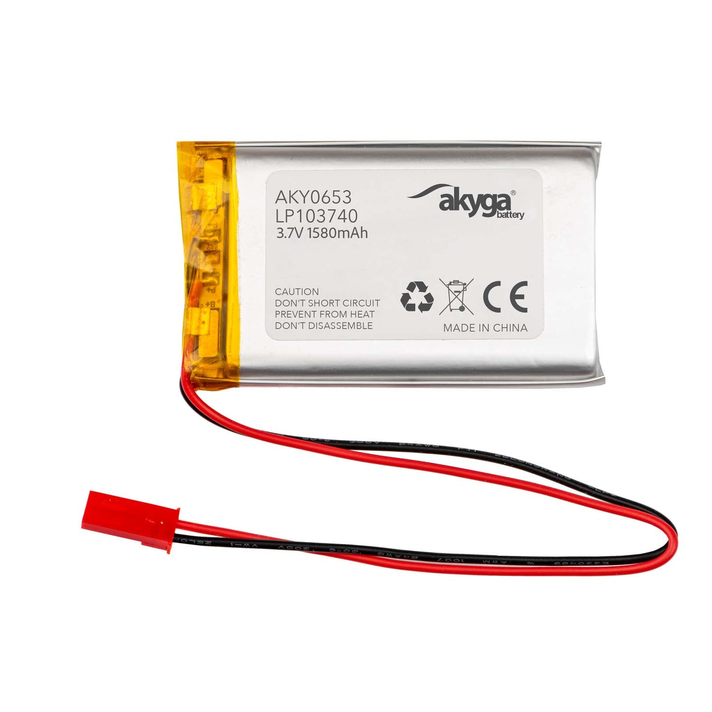 Li-Po akkumulátor LP103740 Akyga AKY065 3.7V / 1580mAh PCM JST 2-Pin csatlakozó 150mm